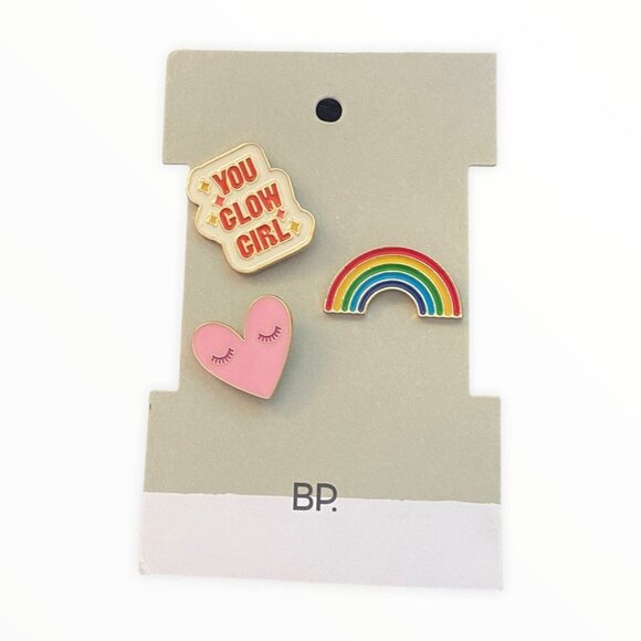 NWT Nordstrom BP Go Girl Pins Set of Three Positive Rainbow Heart New With Tags - Picture 2 of 3